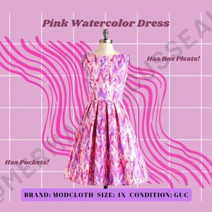 Modcloth 4x Pink Watercolor Dress with pockets
